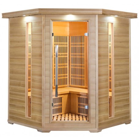 Hjørnesauna Infrarød Apollon Tourmaline Hjørne Hemlock Infrarust-sauna til 4 personer Størrelse: 1500 x 1500 x 1900 mm Træ: Heml